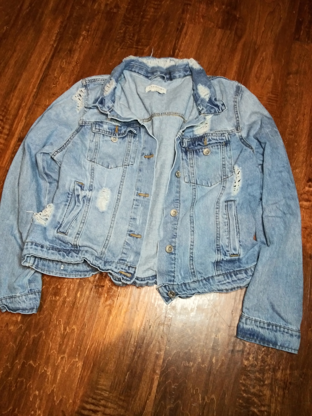 Light Blue Distressed Denim Jacket - Women
